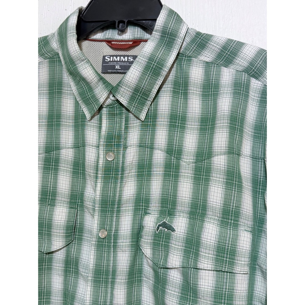 Simms Fishing Products Mens XL Green Plaid Long Sleeve Vented Fishing Shirt